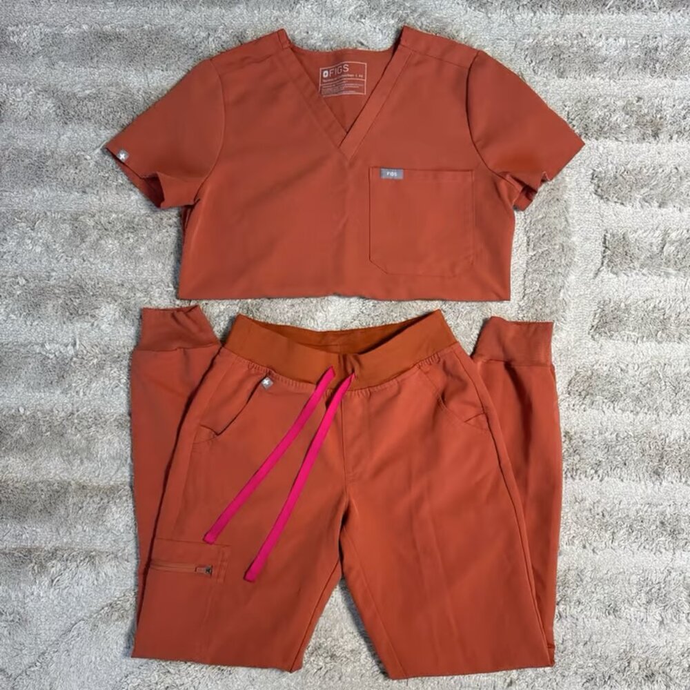 Figs Women's Scrub Set in Rust and Pink
